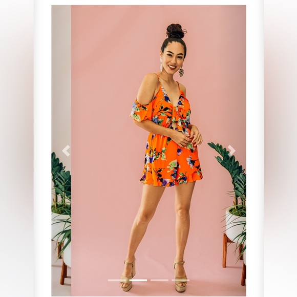 Off-the-shoulder Floral Romper - Picture 1 of 2
